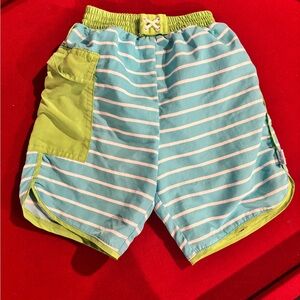 i play. Green Waistband Blue Striped Swim Shorts